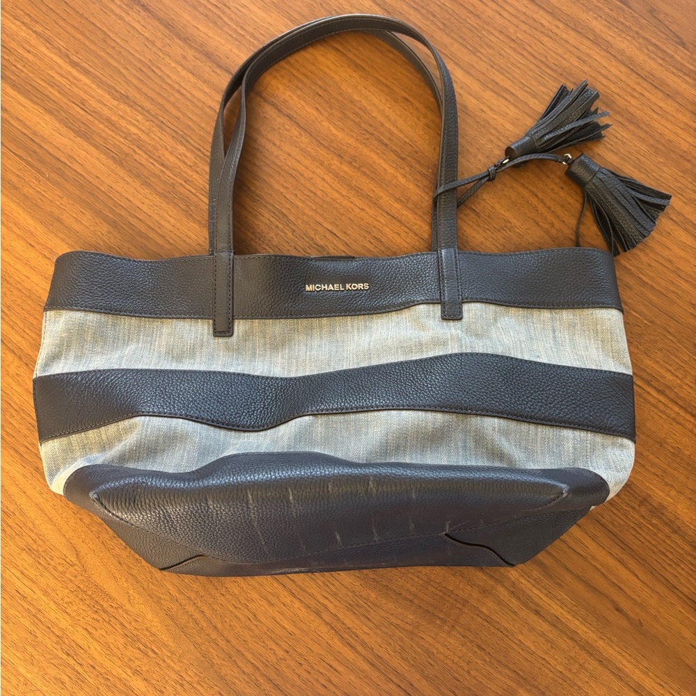 Michael Kors Large Canvas and Leather Tote in Denim